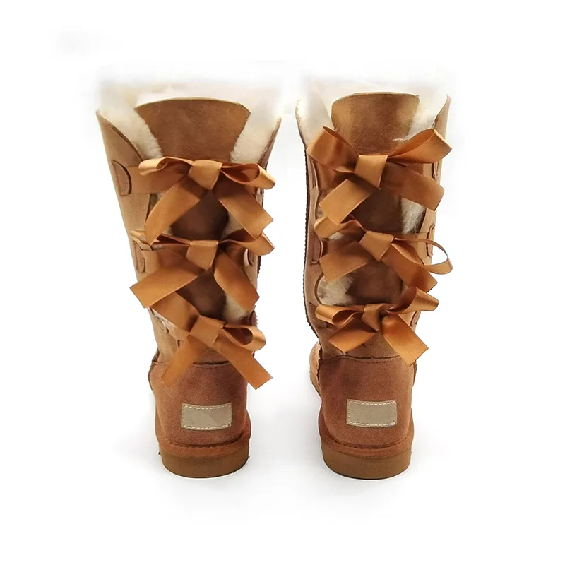 
New sheepskin wool integrated warm snow boots three bow snow boots 