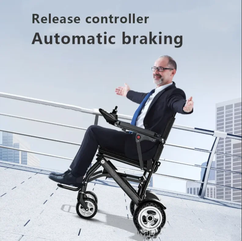 AMAIN Lightweight folding Electric Wheelchair 9.8 Kg AluminuM Alloy Foldable Wheelchair On Plane For Elderly 6Ah Battery