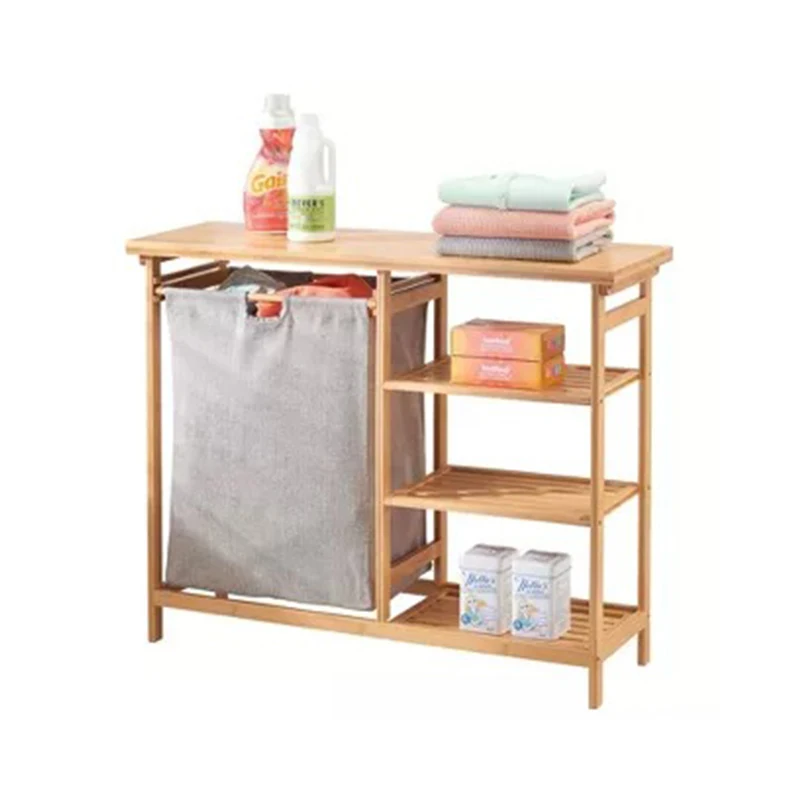 Freestanding Bamboo Laundry Hamper And Shelf Storage Rack Dirty Clothes Organizer Rack Bamboo Laundry Basket Hamper