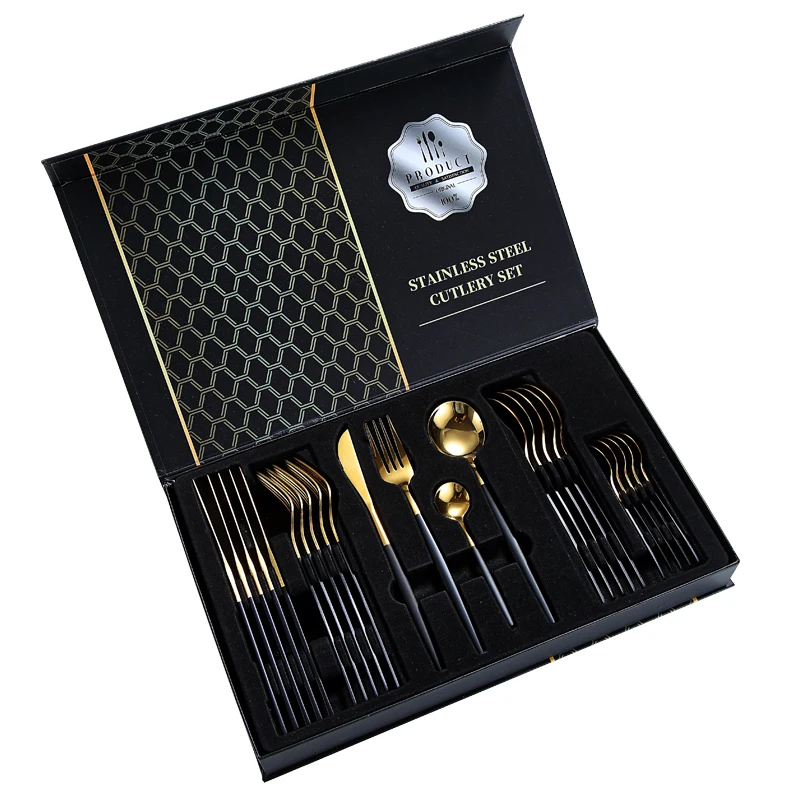 Portuguese Luxury Gold Plated Cutlery Suitable For Weddings And Partiescutlery Set 24pcs Stainless Steel