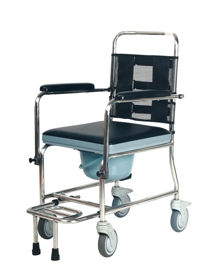 201 304 Stainless steel toilet chair with wheels commode wheelchair transfer patient chair MK04013