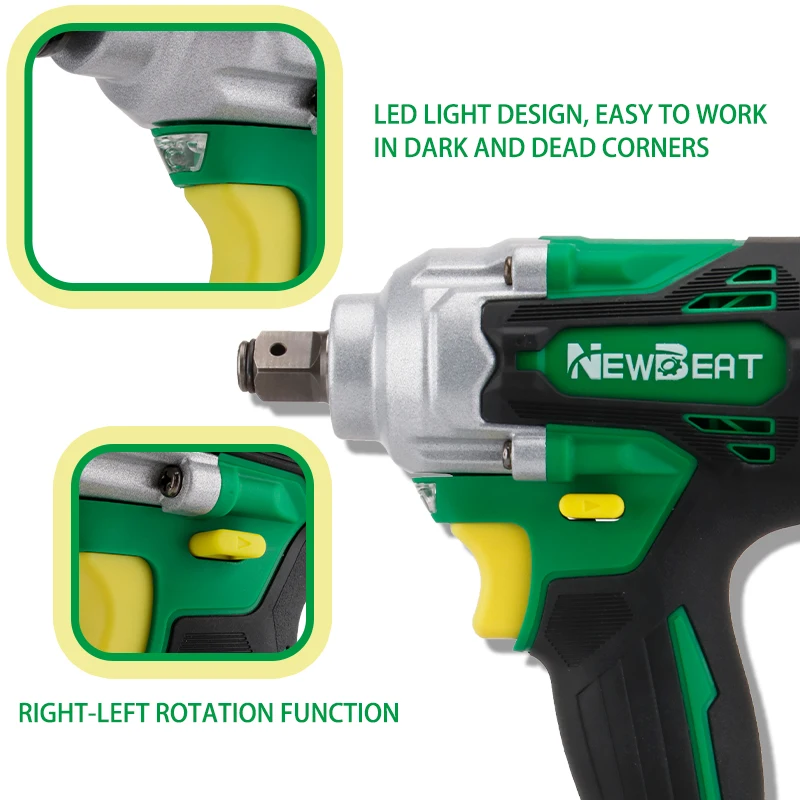 NewBeat 1/2 Cordless Wrench Battery Power Tools 550N Wireless Impact Screwdriver Wrench Brushless