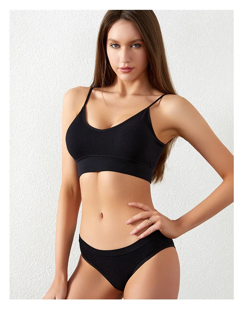 Custom Logo Female Young Girl Ladies Sexy Cotton Wire Free Bra Brief Sets Woman Underwear Panty And Bra Set