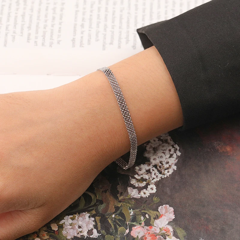 High Quality Flat Chain Chunky Bracelet Fashion Jewelry Girls Gift 18K Gold Plated Real 925 Silver Bracelets for Women