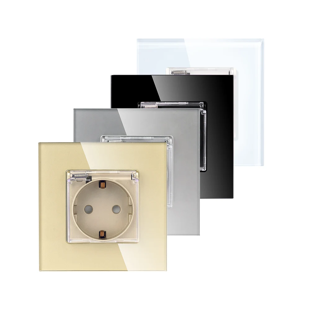 TAWOIA 86MM Size Mechanical Germany Socket 4.0mm Glass Frame Modern European Waterproof Socket With Cover