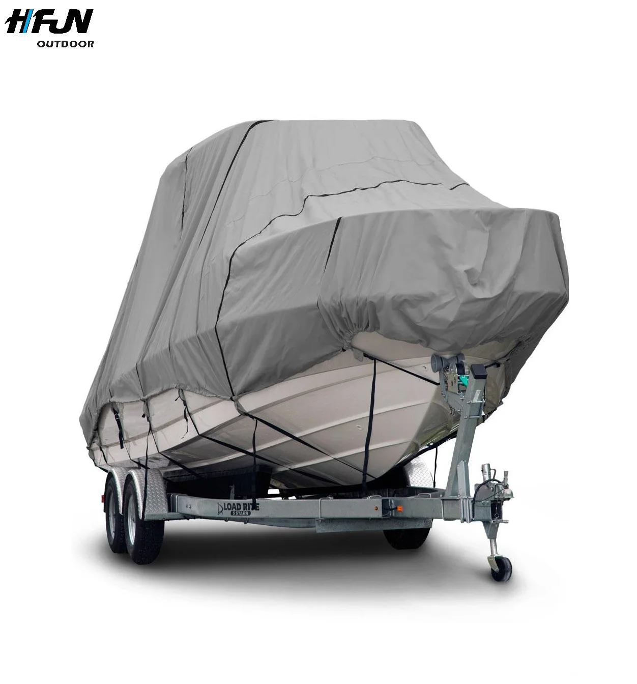 Waterproof 210D polyester fabric t top boat cover with black and grey colors