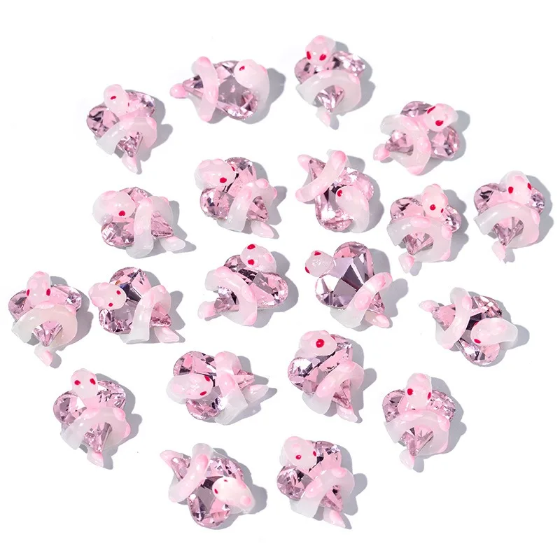 3D Nail Charms Snake Chrome Heart Bow   Jewelry Accessories For Nail Art Decoration