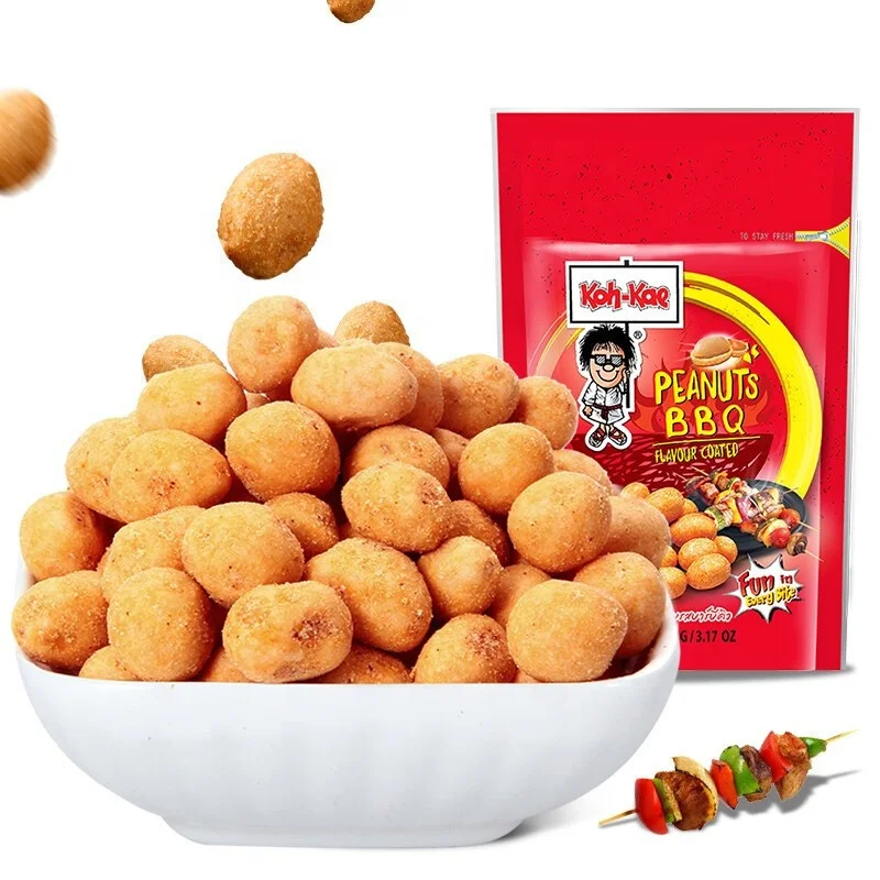 Koh-Kae 90g Delicious Roasted Peanuts BBQ Flavoured Shrimp Flavoured Beans Crunchy Hard Coated Peanut Snack in a Bag Packaging