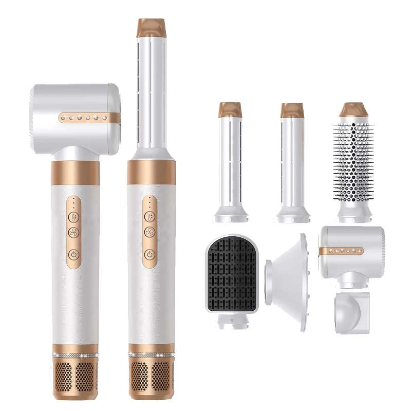 High Speed Negative Ion Hair Dryer 7 In 1 Hot Air Comb Multi-Functional Interchangeable Head Quick Dry Hair Curling Hair Dryer