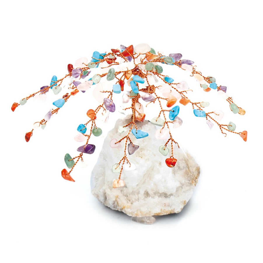 Wholesale Natural Real Multi Color Rose Quartz Amethyst Chip Chakra Healing Wire Gem Stone Gemstone Feng Shui Money Crystal Tree