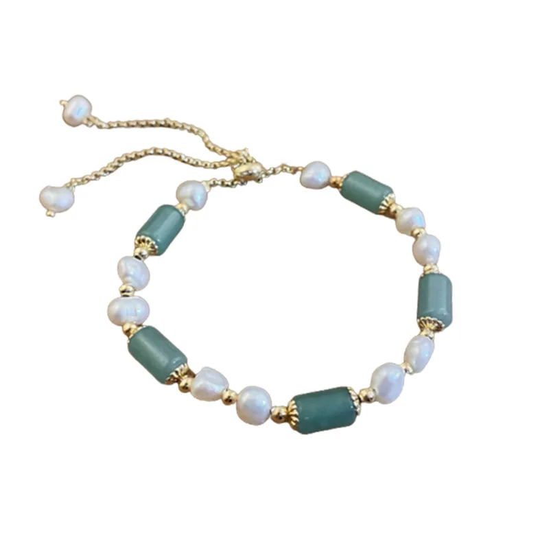 Real Gold Electroplated Freshwater Pearl Bracelet French Artistic Retro Affordable Luxury Adjustable Fashion Ornament Women