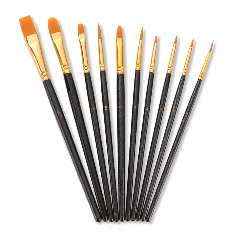 Black  Round Pointed Tip Paintbrushes Nylon Hair Artist Acrylic Paint Brushes