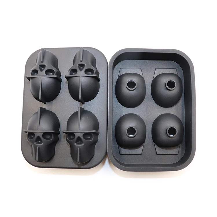 Approved Durable Food Grade 3D 4 Holes Ice Mold Silicone Skull Ice Tray Mold For Chilling Wine Beverage Juice Soup