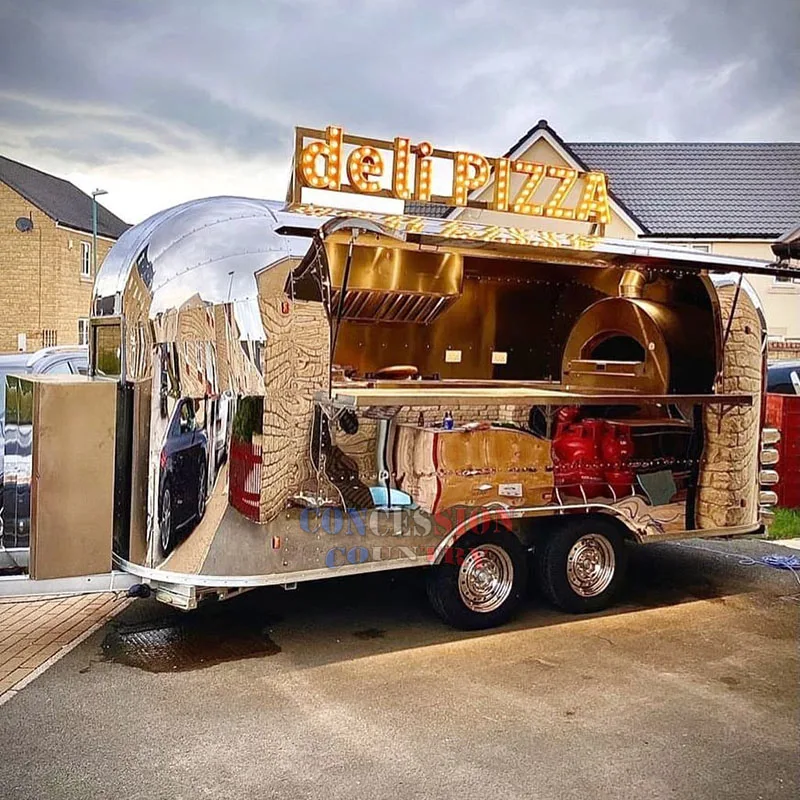 Silver airstram australian food trailer with pizza oven food truck burger van fully equipped pizza trailer