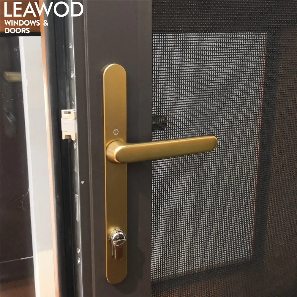 Aluminium Clading Wood French Door Wood Clad Aluminum Casement Doors with Screen