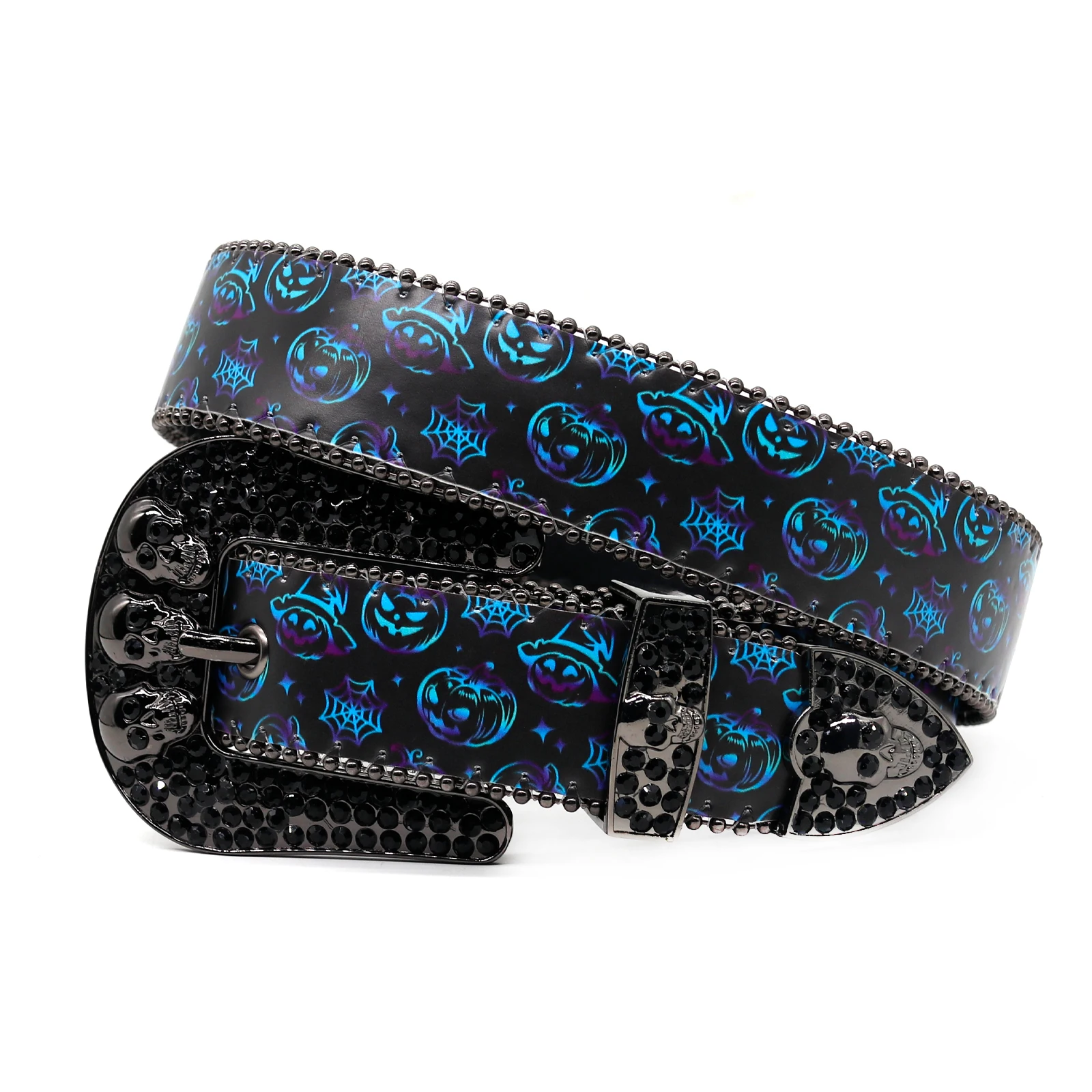 Designer Brand Western Halloween Diamond Belt With Skull Bad Girls Skull Rhinestone Blue Crystal Belt