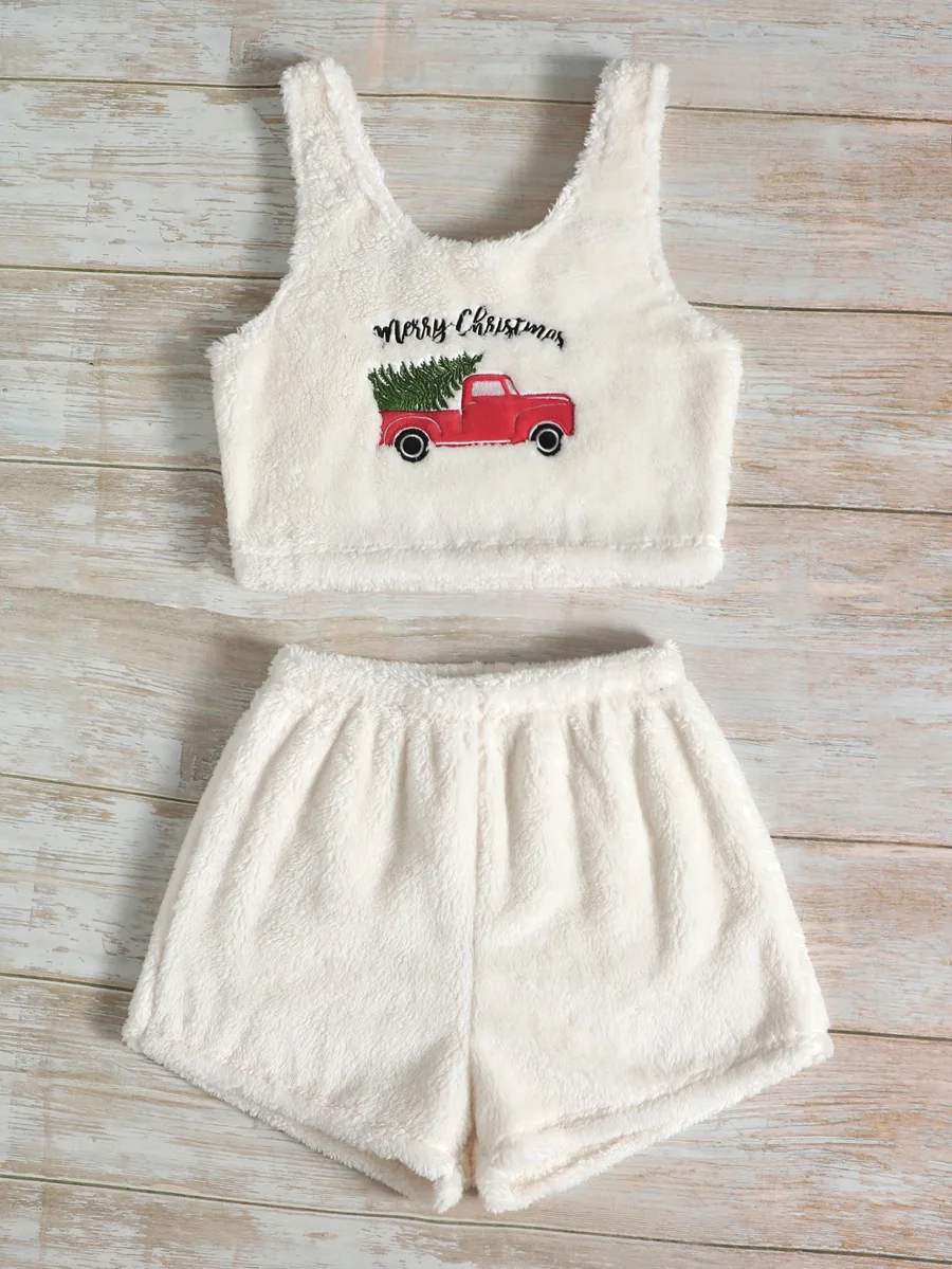 High Quality  Christmas Pajamas Top And Pants Sets Women Pajamas Suit Polyester Winter Xmas Gift Sleepwear