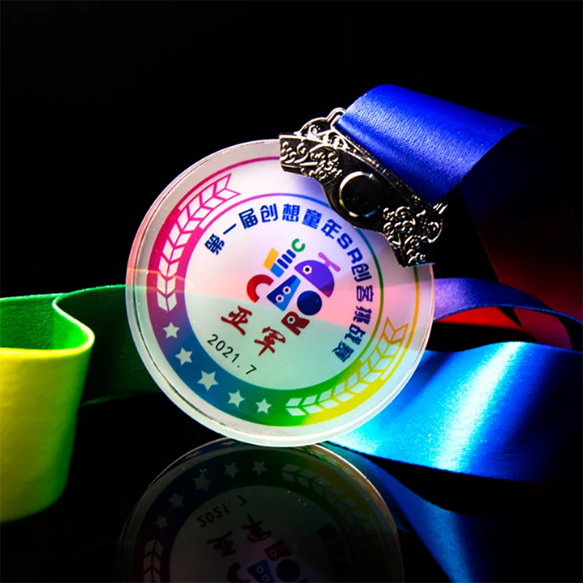 Customized Sublimation Quality Crystal Medal With Ribbon Glass Medals plaques Gold Sports Marathon Soccer Karate Acrylic Medal
