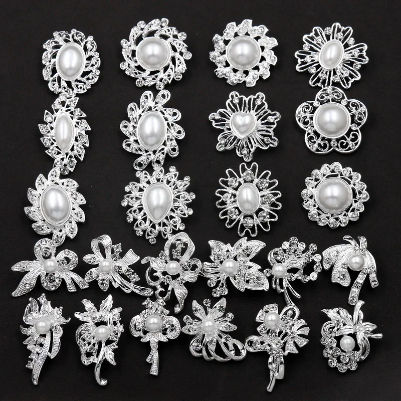 High Quality Lots of 24 Pcs Mixed Small and Medium Size Imitation Pearl Brooch Pins Set for DIY Wedding Bouquets Kit