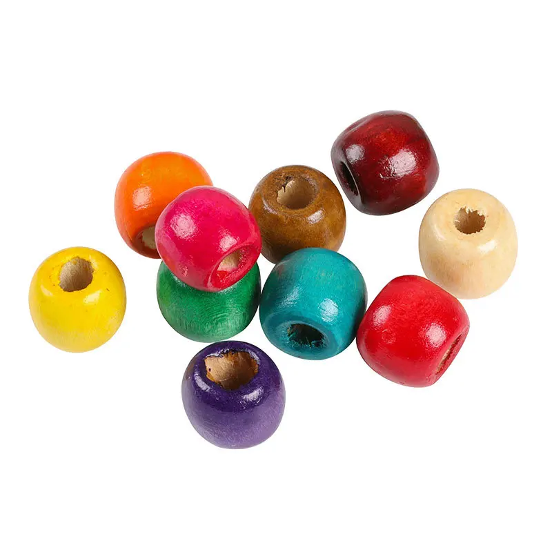 Factory Price Natural painted wooden beads 12mm big hole beads