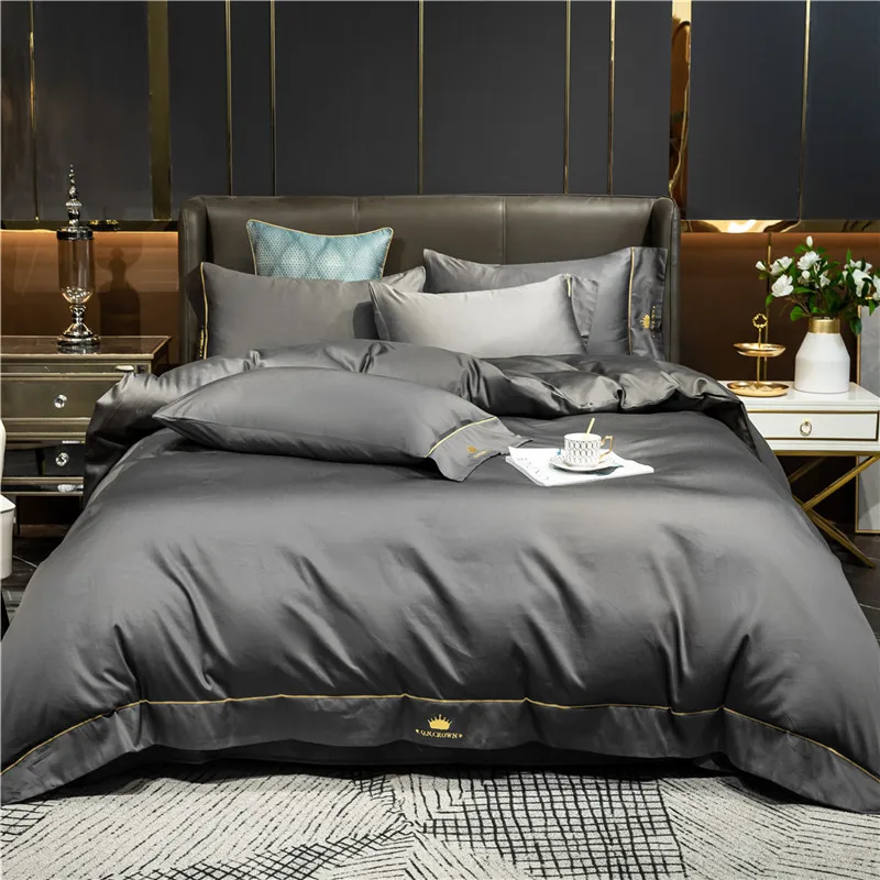 Multi solid color red gray blue fashion bedding set 100% tencel cotton luxury bed sheet set