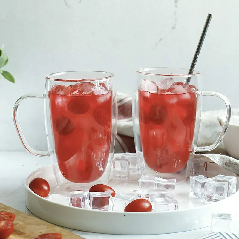 39Years Factory High Borosilicate Double Wall Glass Mugs 450mL Heat Resistant Insulated Tea Cup