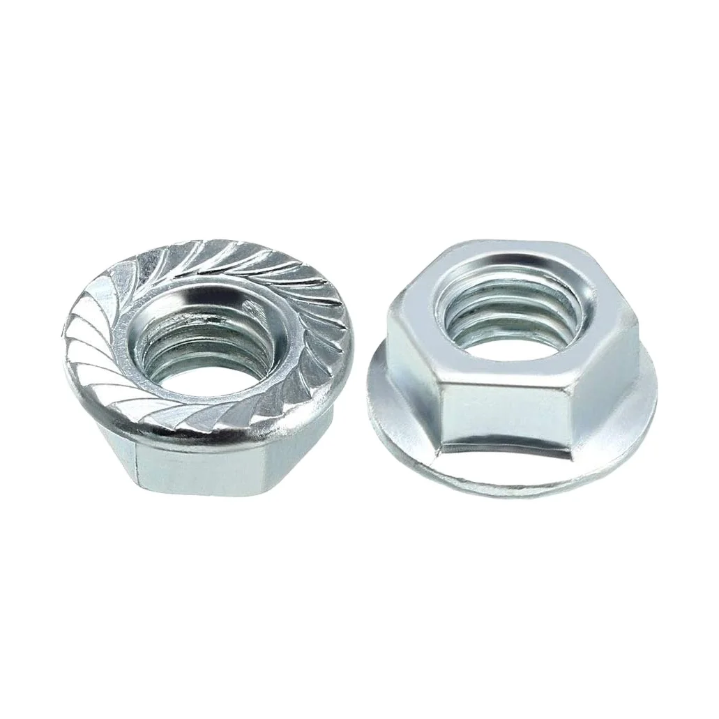 Factory directly supply grade 4/6/8/10/12 color zinc plated large hex flange nut with serrated