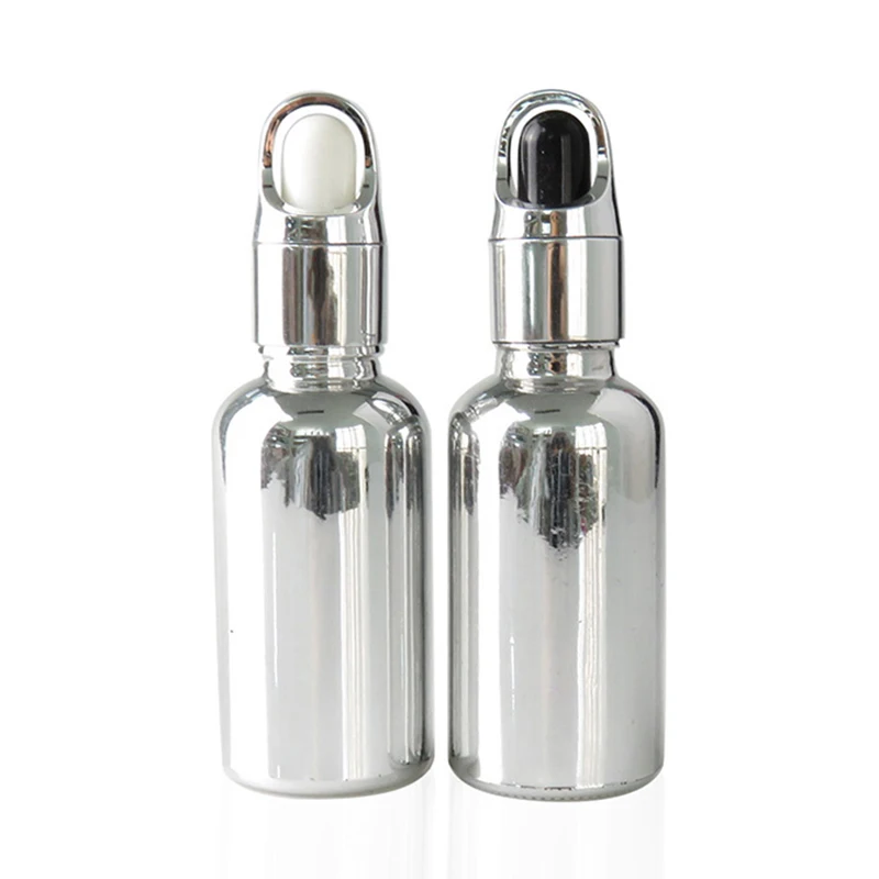 30ml Cosmetic Usage Packaging Bottle Electroplating Shiny Silver Gold Color Glass Dropper Bottle For Essential Oils