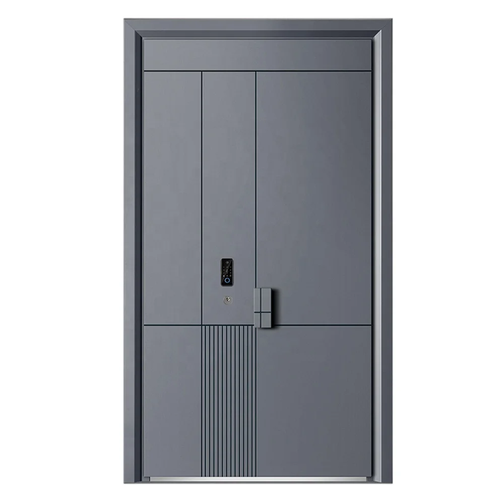 Modern Design High End 10 cm Security Steel Door Zinc Alloy Exterior Entrance Safety Iron Doors With Smart Lock