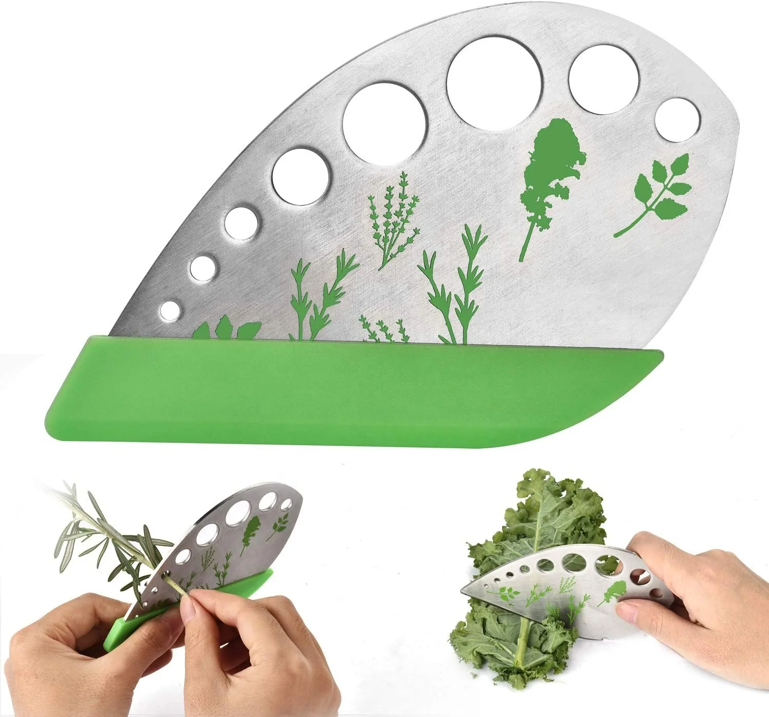 2024 2-in-1 designs 9 holes stainless steel leaf remover kitchen vegetable knife herb stripper for chard basil rosemary herb