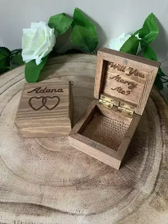 Wholesale Antique Rustic Pine Wooden Ring Engagement Box Vintage Small Jewelry Box for Ring