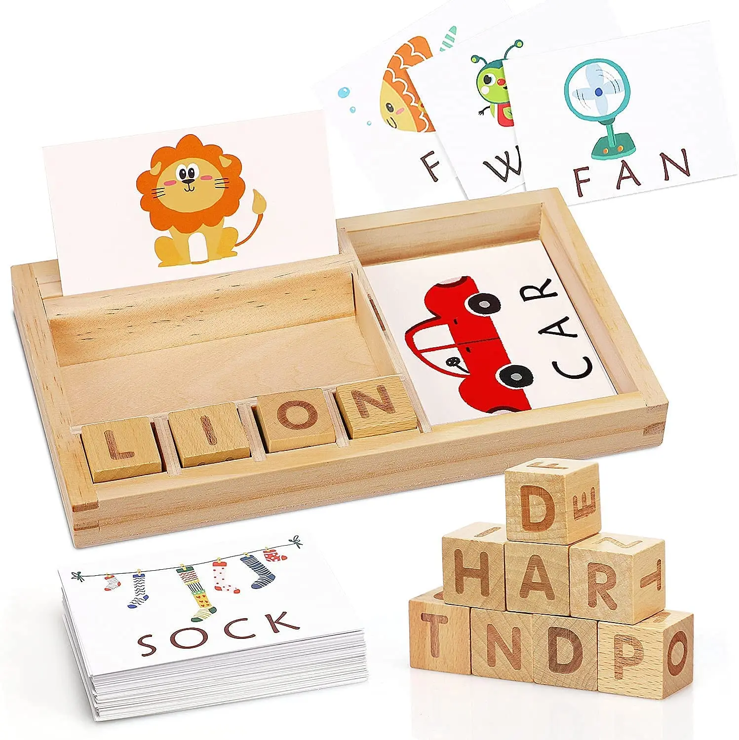 Customized Early Educational Toys Wooden Montessori Educational Spelling Words Game Learning Educational Toys Matching Letter
