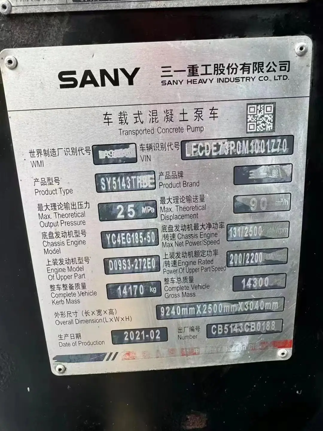 21 Years Sany 9025 Used Concrete Truck Mounted Pump 800m Vertical Conveying Distance FOR Construction Site