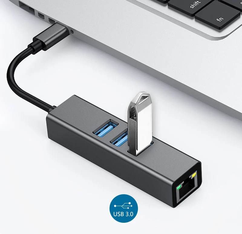 Type c to USB 3.0 HUB with Ethernet 4 in 1  adapter USB C TO RJ45 LAN port megabit 10/100Mbps hub with 3 USB 3.0 port
