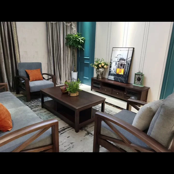 Fabric Sofa Furniture Solid Wood Sofa 1+2+3 combination wood with cloth living room wooden furniture