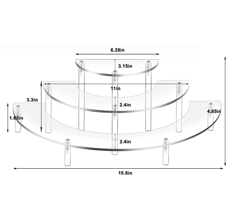 Clear Perfume Cupcake Stand Holder Half Moon 3 Tier Acrylic Risers Display Stand