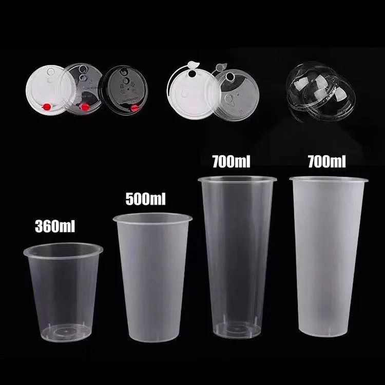 
700ml injection molding 24oz custom printing disposable transparent bubble tea PP cup with lids 