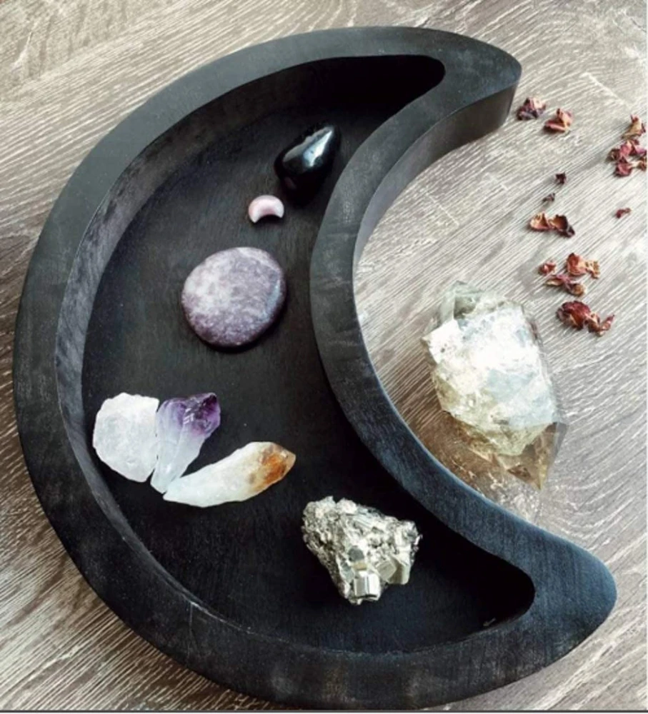 Creative crescent shaped wooden tray Crystal Tray Display Lovely decorative storage box for Moon Stones Essential Oils for home