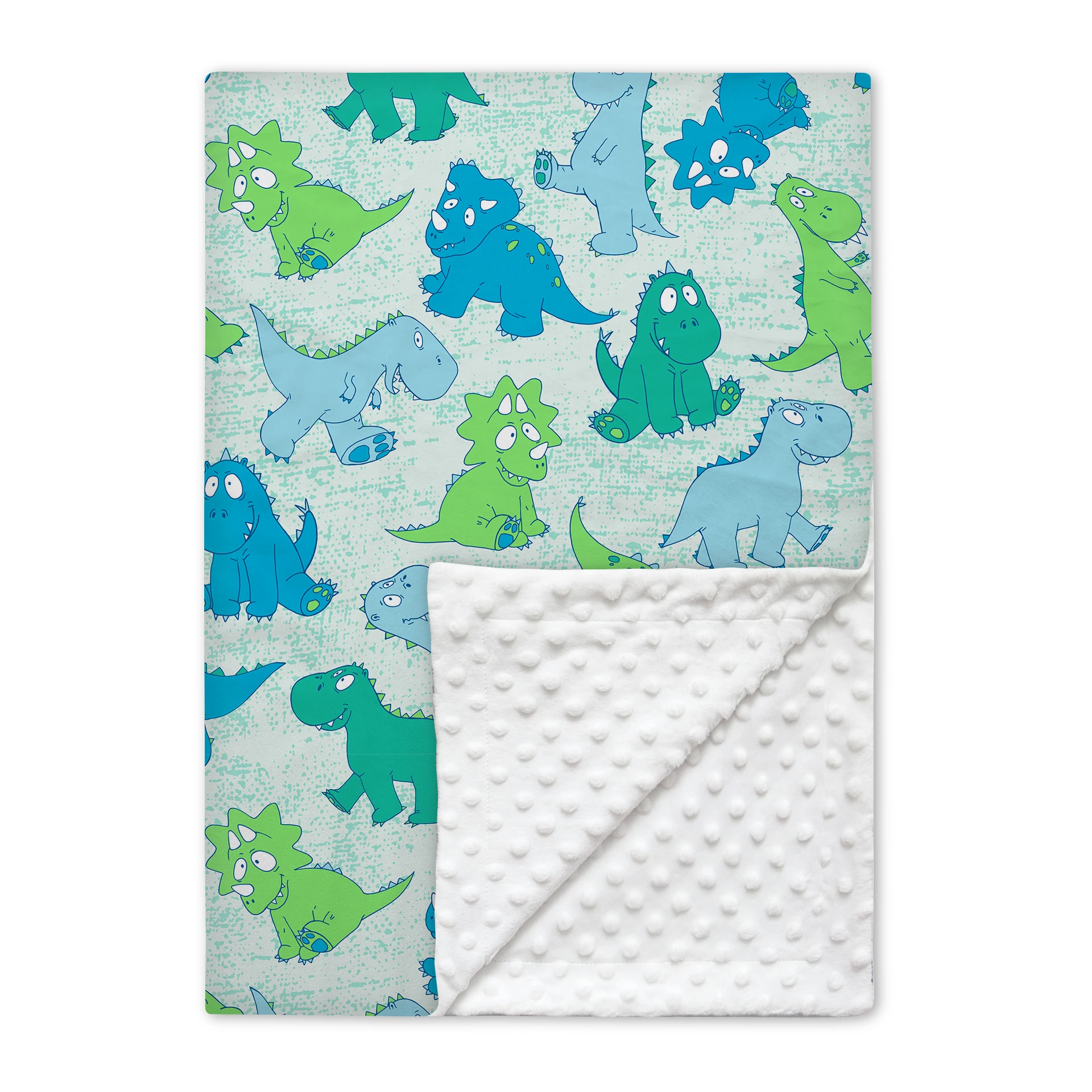 Soft fleece baby blanket custom cartoon dinosaur printing dot minky blanket for kids