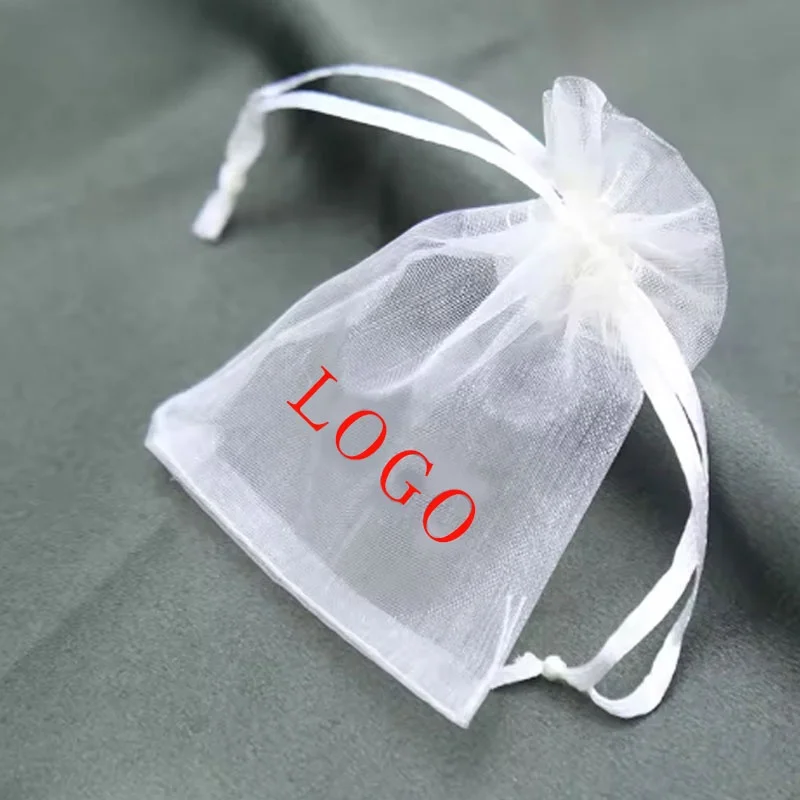 Wholesale Cheep Custom White organza bags 13x18 Wedding Jewelry Sheer Organza Bag Terylene Drawstring Bags Printing Logo