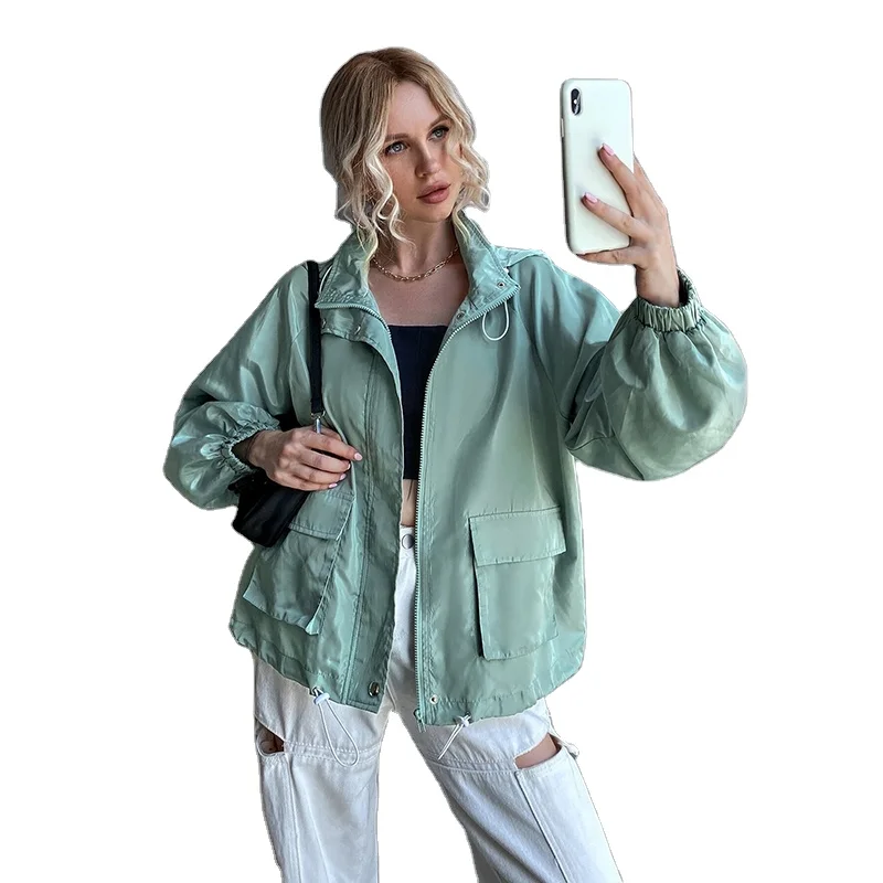 Custom Zipper Lightweight Jacket Ladies Oversized Outwear Womens Fashion Cargo Windbreaker