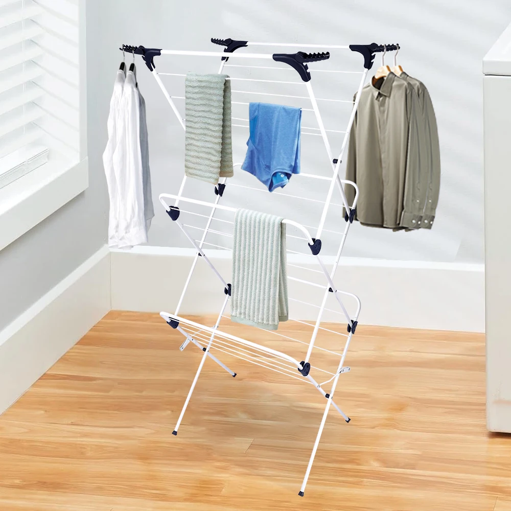 Retractable Stand Collapsible Drying Rack Clothes Korea 3 Layer Drying Clothes Rack For Indoor