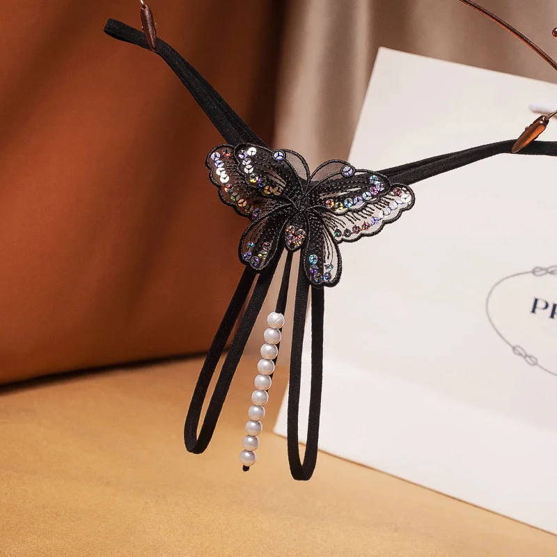 Factory Sales Pearl Panties Open Crotch Butterfly Panties Sexy G-String Women Transparent Thong 2024 Bragas Entrepierna  Abierta