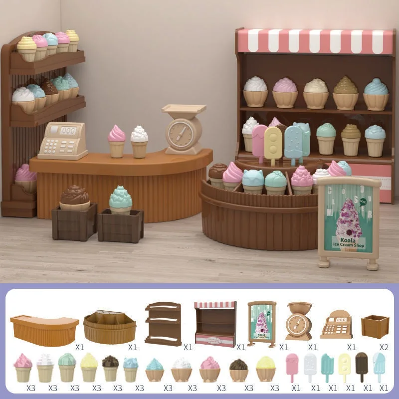New ice cream shop mini toy furnitures house pretend other toys furniture set play for children