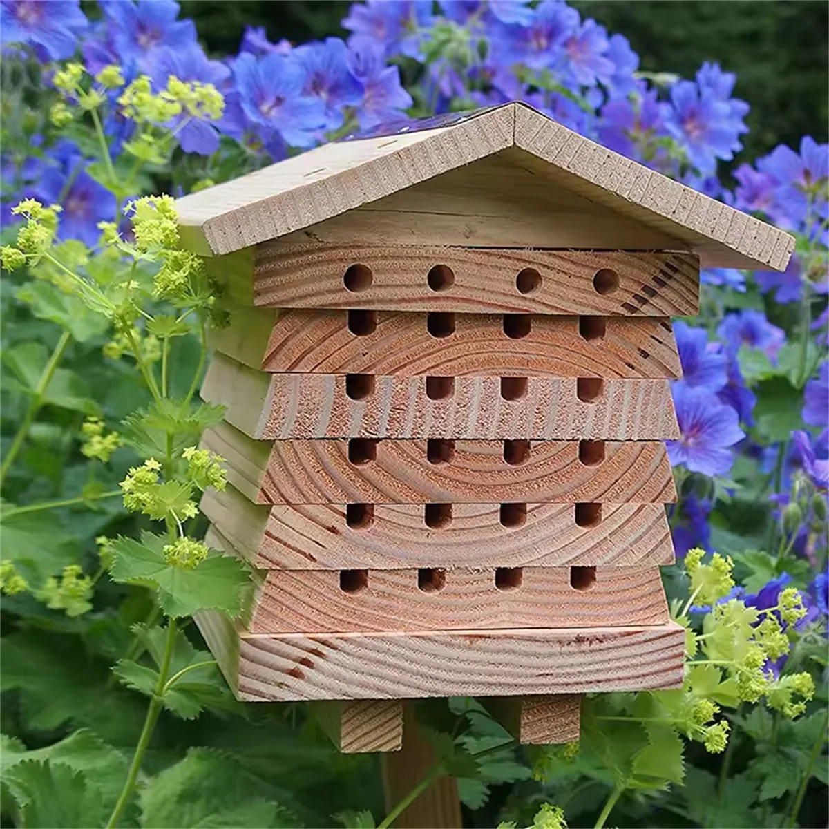WILDMX Decorative Garden Backyard Hanging Wooden Bee House Bee Hive House Attraction Insect Hotels