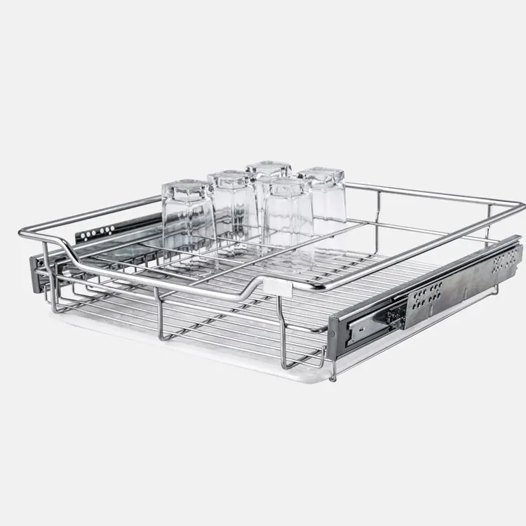 Stainless Steel Pull-out Cabinet Basket Organizer for Dish Bowl Pan Household