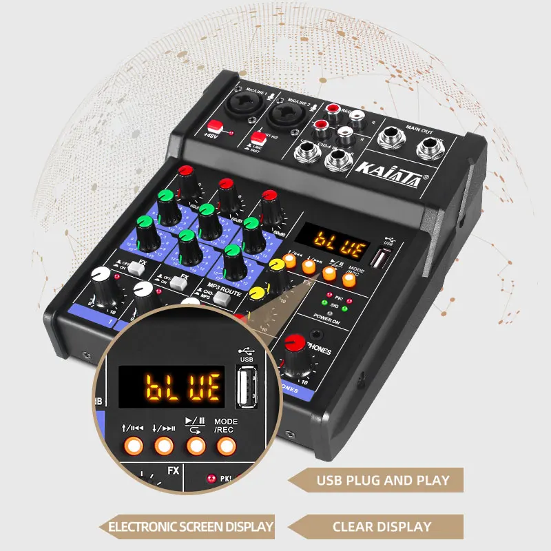 G4- 6 4 Channels Portable Audio Mixer Home Karaoke Sound Mixing Computer Audio Mixer