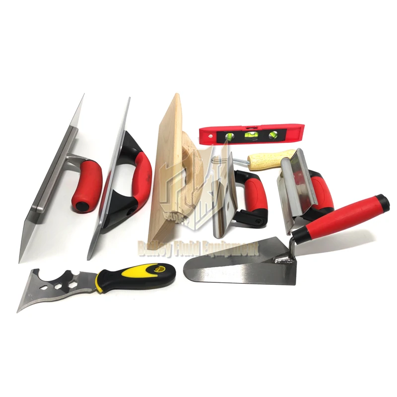10 Piece  Masonry Hand Tool Set Including Smoothing Trowel Measuring Trowel Grout Mill Edge Cutter Spirit level
