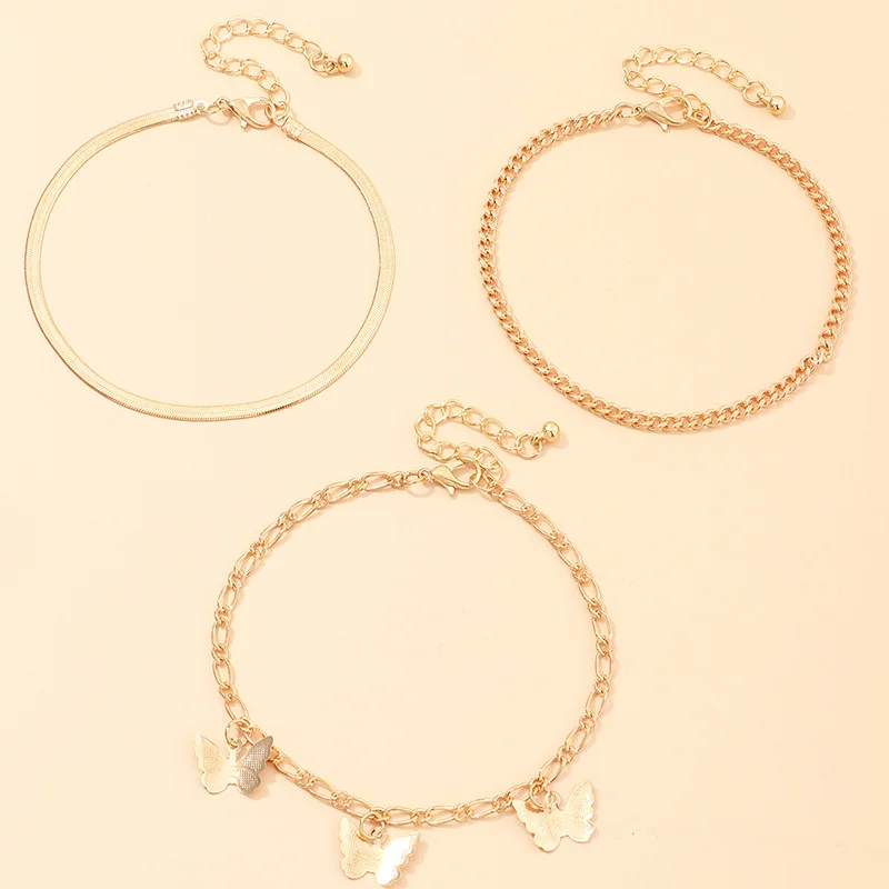  Simple Snake Chain Body Gold Plated Alloy Anklets Butterfly Accessories For
