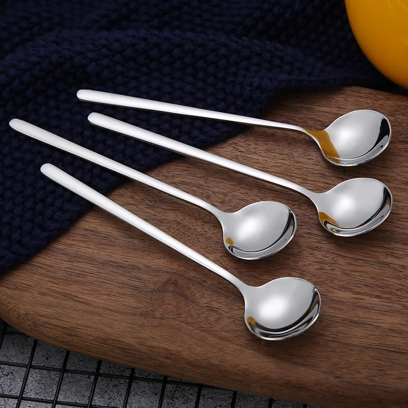 Personalized logo laser mini 304 stainless steel round coffee stirring dessert spoon